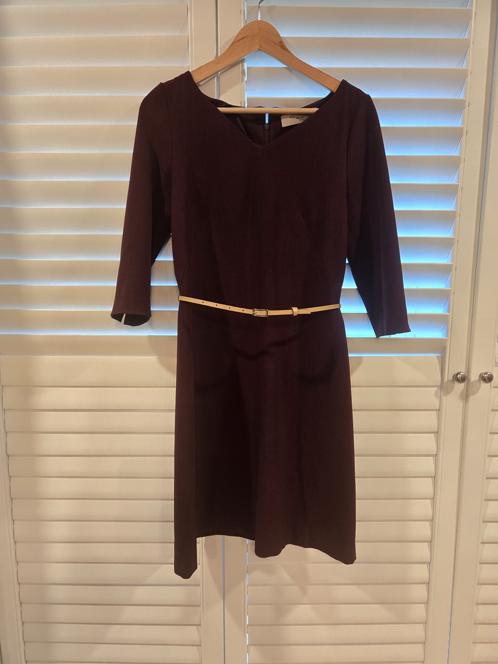 MM.LaFleur Plum Midi Sheath Dress with Slim Belt